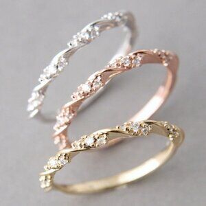 🔥925 Sterling Silver Plated Thin Twisted CZ Wedding Ring, MLNN1112